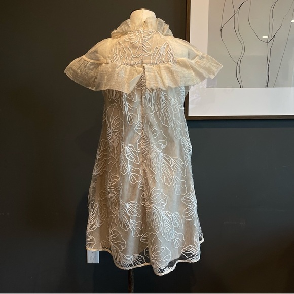 Elliatt Cream Lace Flutter Sleeve Mini Dress | Ruffle Bib | Wedding Guest - Picture 6 of 14